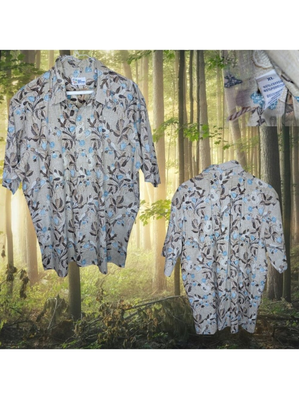 Reyn Spooner Shirt button down Vintage Mens XL Nature Floral Birds